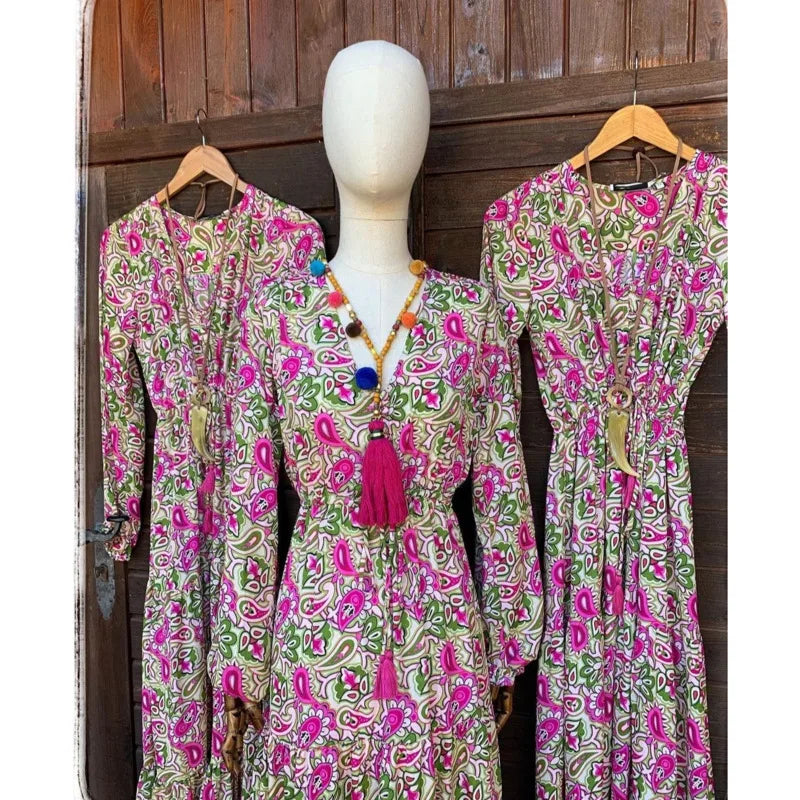 Elegant Women's Flower Long Dresses 2025 Spring New Bohemian Printed Dress Abıye Kadın Abiye Платье Robe Ete Femme Vestidos