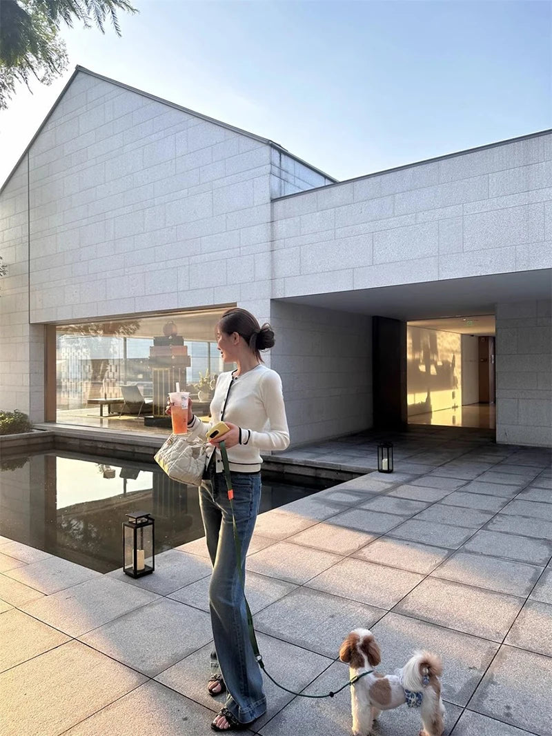 Cardigan tricotat cu model patchwork ZOKICN - mânecă lungă subțire, alb, mărimea M, greutate 120-220 g/m²