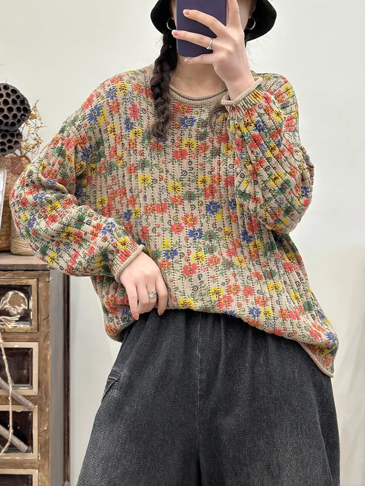 Amax LuluE Pullover Bedruckt Winter OAusschnitt-XL Baumwolle