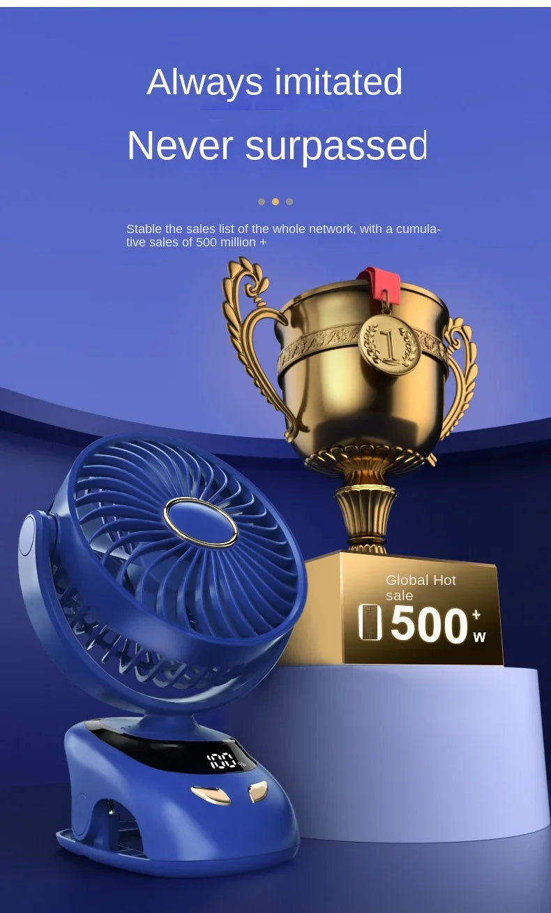 3000mAh Portable Clip Fans USB Rechargeable Wireless Handheld Desk Fan 90° Rotation Cooling 5 Speed Quiet Small Fan for Home