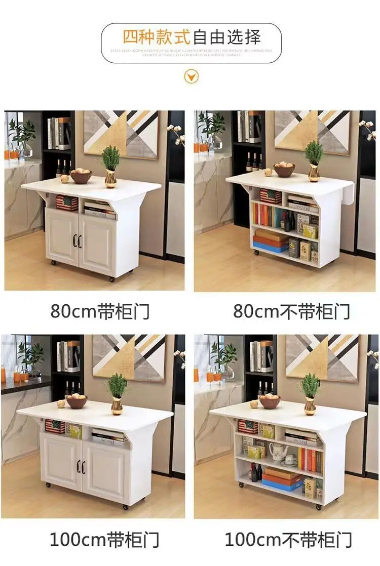 Modern Klappbar Esstisch Mit Aufbewahrung Regale Beweglich Küche Insel Schrank Massivholz Spanplatte Für Kleine Räume