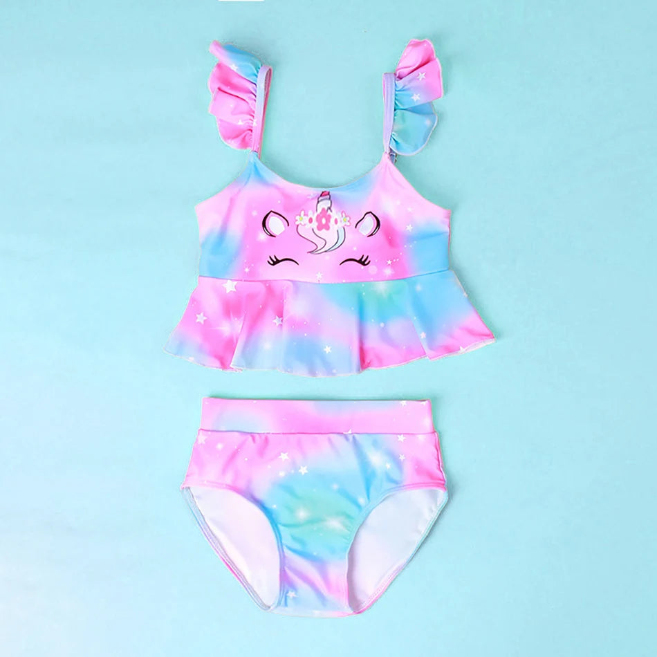 Mädchen-Badeanzug 2025: Einhorn Kinder Bademode Rüschen Strand Schwimmanzug - 2-teiliges Set Baby Geburtstag Badebekleidung 3-8 Jahre