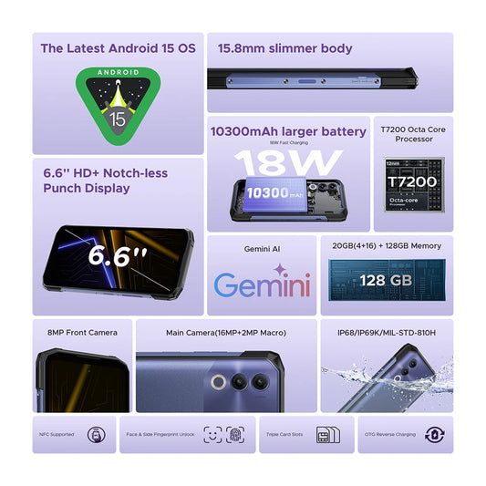 DOOGEE Blade20 Robustes Gemini AI Smartphone - 10300mAh 6,6 Zoll 18W