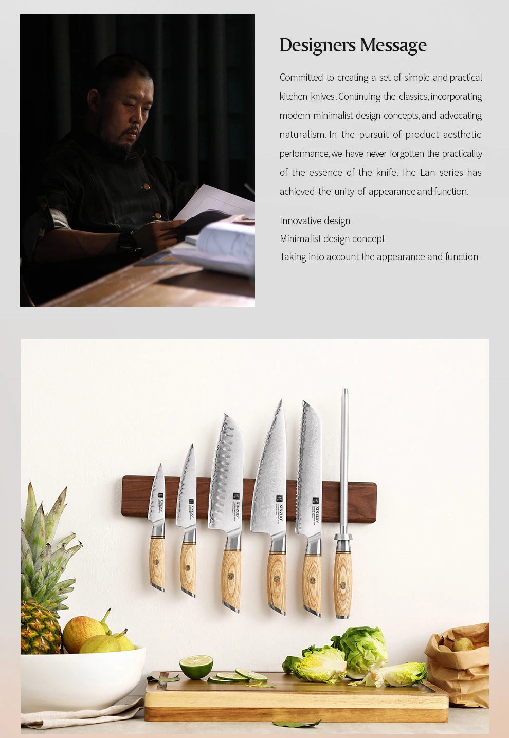 XINZUO 1-5pcs Knife Set Pakkawood Handle Nails 3-layer Clad Steel 60±2 HRC 15°±1 Per Side Kitchen Accessory Tools Best Gift