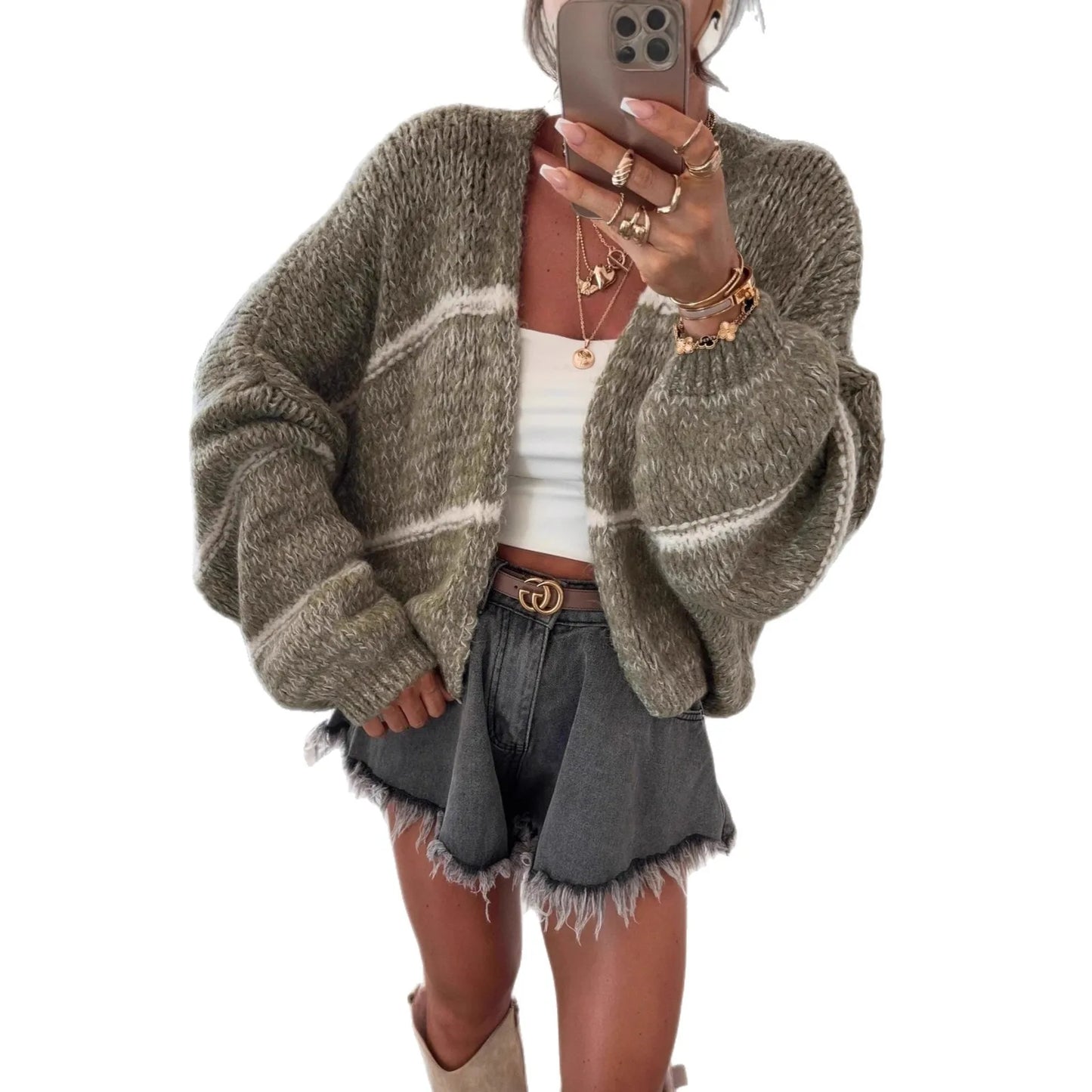 Luna Strickjacke Oversize Damen - Grobgarn Langarm L/XL