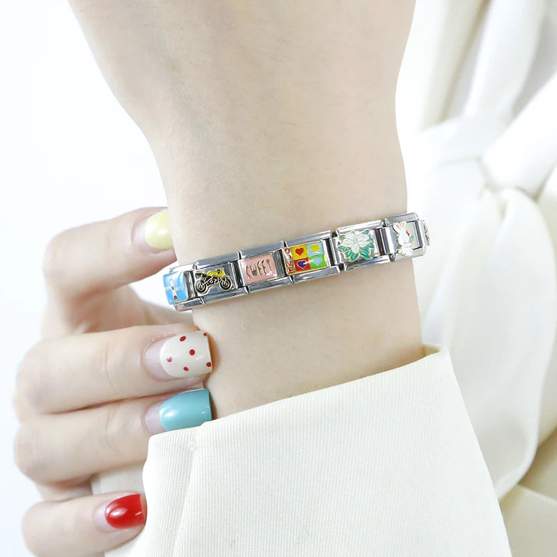 Hapiship Original Daisy Horse Love Butterfly Mom Dog Motorcycle Elephant Charm pentru brățară din oțel inoxidabil pentru fabricarea de bijuterii DJ003