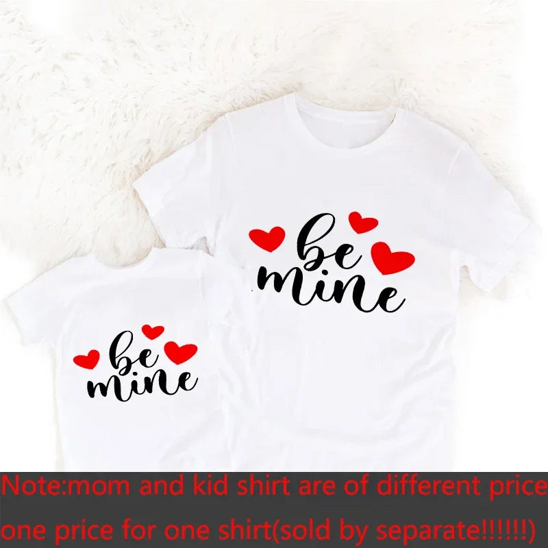 Valentine's Day Shirts Pink Heart Mommy and Me Matching T-Shirt Family Look Mother and Daughter Shirts Valentines Day Outfits