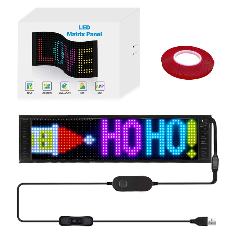 LED-Matrix-Pixel-Panel, Scrollendes Helliges Werbe-LED-Schild, Flexibles USB 5V LED-Auto-Schild Bluetooth-App-Steuerung