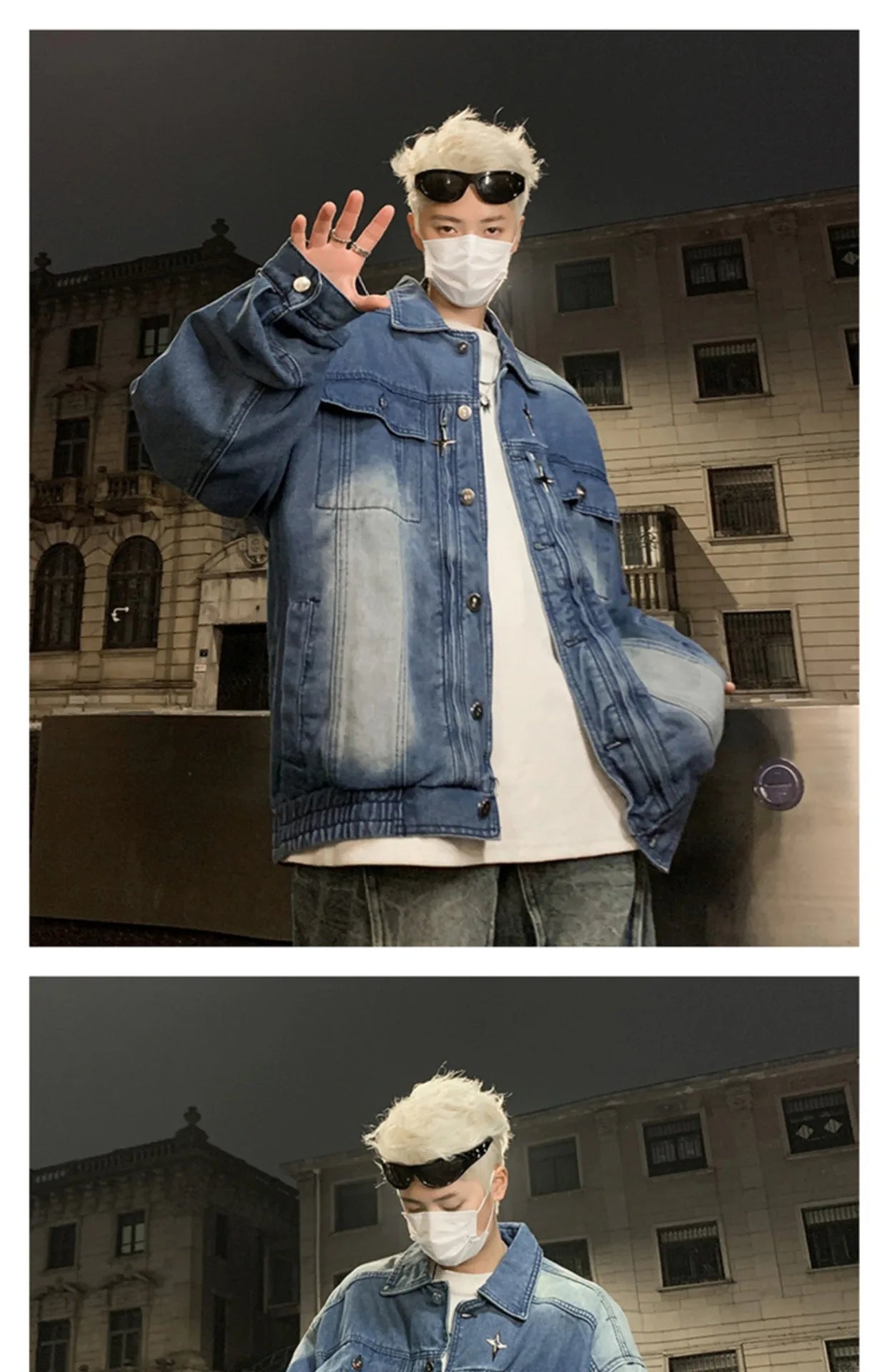 Washed Black Cargo Denim Jacket Men Baggy Zip Up Distressed Outerwear American High Street Blue Loose Casual Jeans Jacket