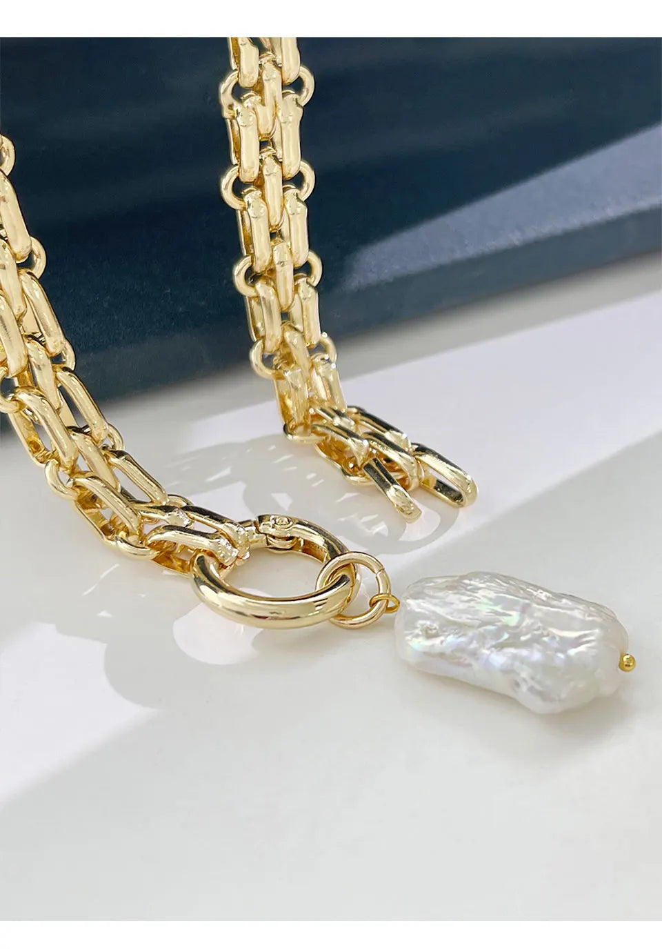 Peri'sBox Large Square Natural Freshwater Pearl Pendant Chunky Chain Necklace for Women Vintage Elegant Baroque Pearls Necklaces