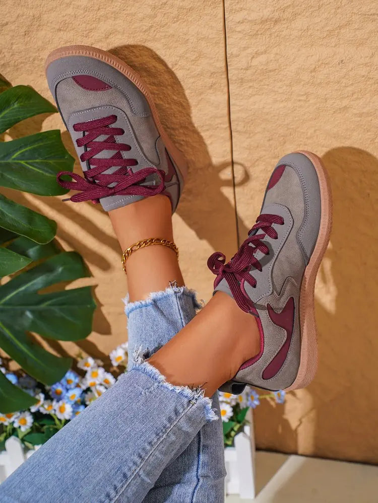 Sneakers Women Fashion Platform Casual Single Shoes Breathable Flat Bottom Lace Up Lightweight Sneakers Shoes Zapatos De Mujer