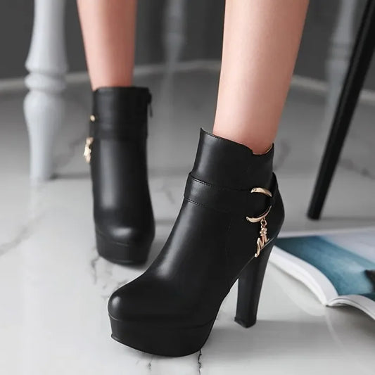 Elegant Short Boots Women Shoes Autumn Winter Women's Ankle Boot Platform Sweet Black White Pink Heeled Party Shoes Ladies
