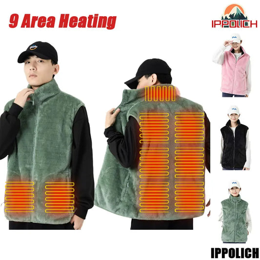 Ippolich 9-Zonen Smart-Heizjacke - Korallenfleece USB M-XL