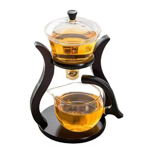 Tea Pot Glass Kettle Automatic Teapot with Strainer Magnetic Infuser Wood Holder Heat Resistant Coffee Pot Bowl Cups Set Jug 주전자