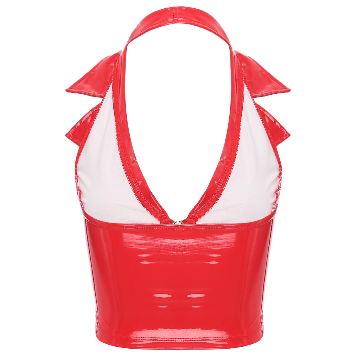 Vestă de damă din piele lăcuită lucioasă, din latex, topuri, ținute Rave, club, corset lucios, vestă, cu rever crestat, Slim Fit, camisol, top scurt