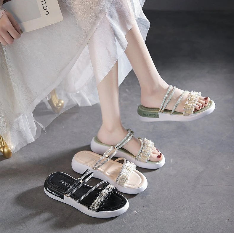 Perlen Damen Sandalen Platform Strass - Luxus Damen Schuhe Sommer Korea Designer - Die Besten 2025 Anti Rutsch Günstiger Preis
