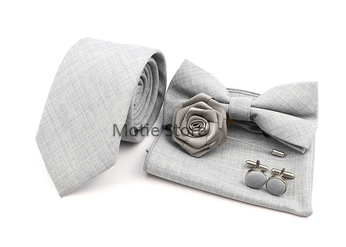 Set de accesorii bărbătești cu design nou, 27 de culori: batistă clasică din bumbac, butoni, papion pentru nuntă, petrecere, cadouri