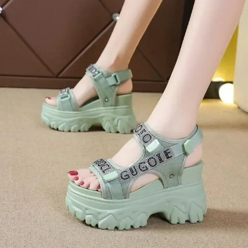 Elegant Female Shoes 2025 Summer Luxury Women Sandals Thick Sole Cake Shoes With Elevated Slope Heels Roman Shoes Woman Sneakers