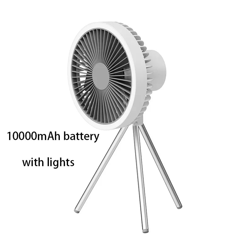 10000mAh Portable Fan Home Outdoor Camping Fan LED Lighting Tripod Stand Desktop with Power Bank Wireless Ceiling Electric Fan