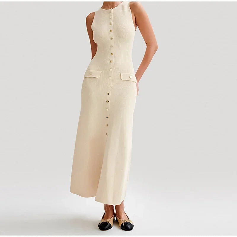 VEITCHEC Kleid Strick Ärmellos Elegant - Polyester Midi