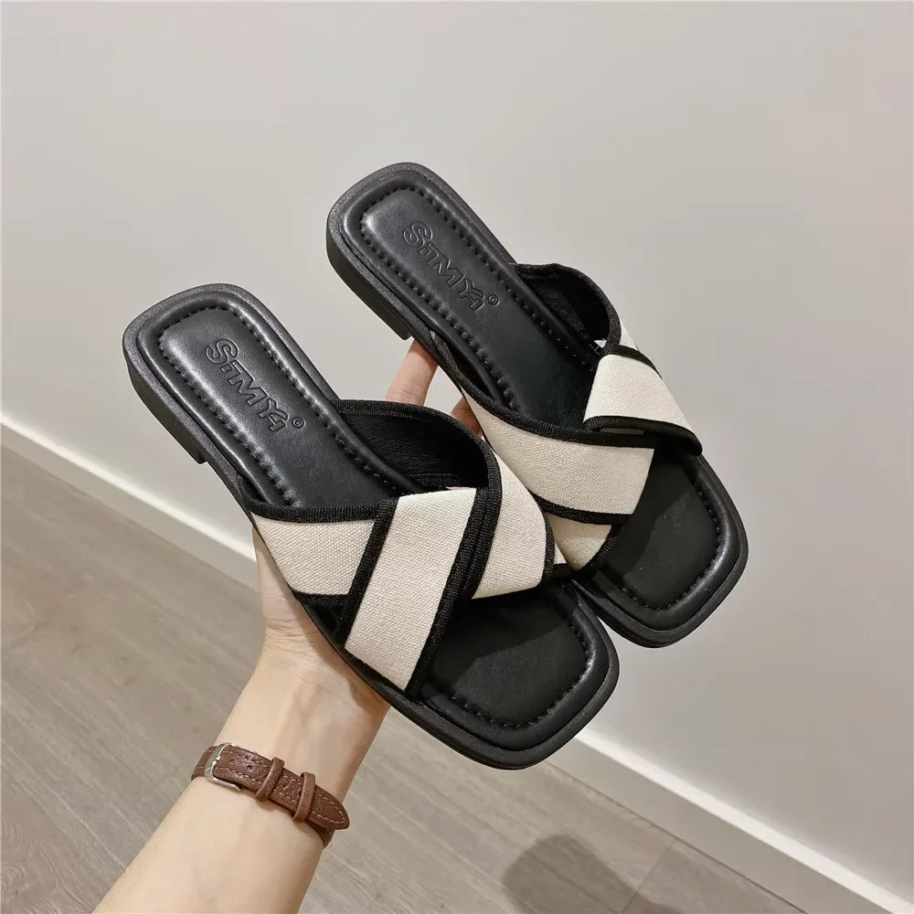 House Slides Home Low Heel Sandals Shoes for Women Black on Beach Open Toe Indoor Outside Word Flat Woman Slippers Vip W F Offer