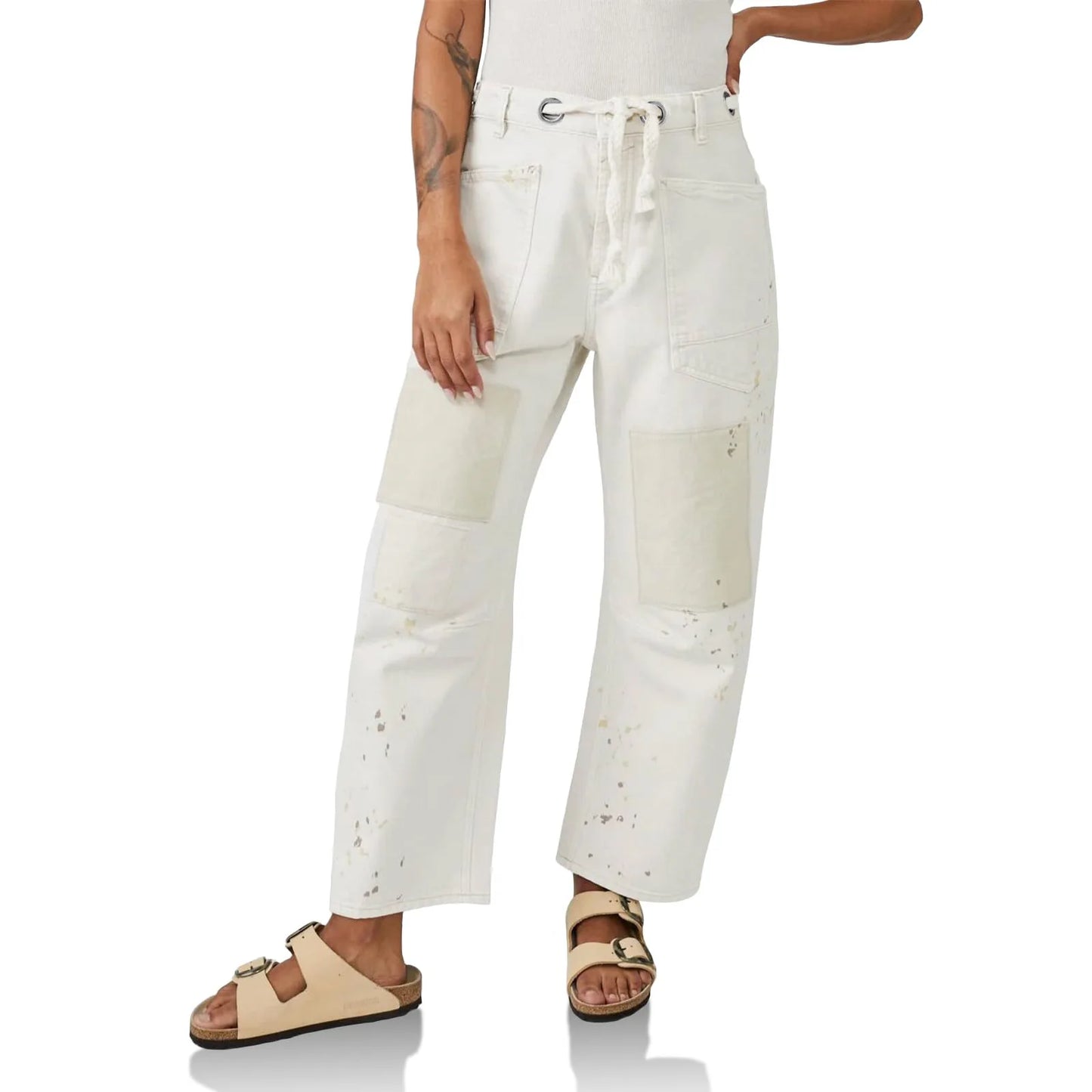 Jeans Women Denim Pants Straight Trousers Drawstring Long Pant Casual Loose Y2k Streetwear Button Pocket Splice Mom Jeans 2025