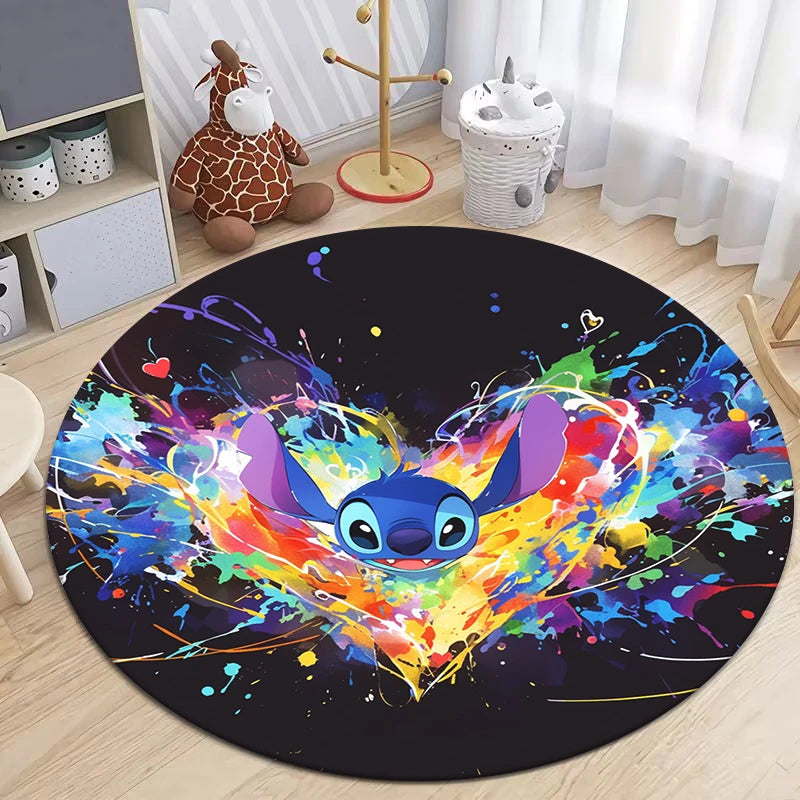 Star Stitch Cartoon HD Printed Round Carpet for Living Room Bedroom Rugs Camping Picnic Mats Flannel Anti-Slip Rug Yoga Mat Gift