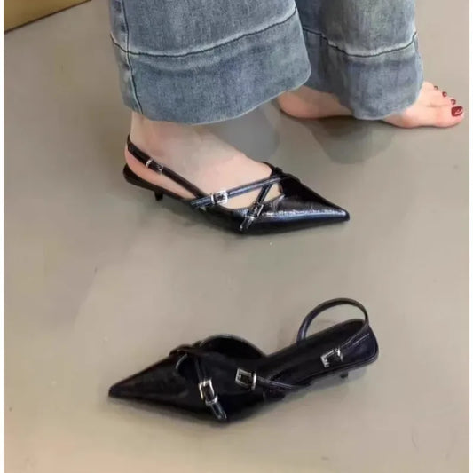 Elegant Party Dress Shoes for Women Sandals Women's Pointed Toe Heels Designer Stripper Shoe Talon Low Heels Pumps Zapatos - Golden Bridge Store
