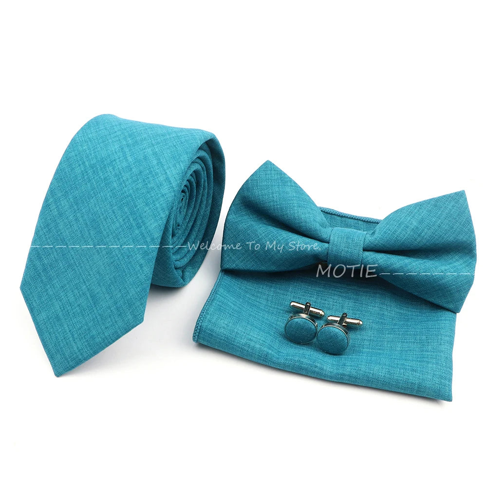 Set de accesorii bărbătești cu design nou, 27 de culori: batistă clasică din bumbac, butoni, papion pentru nuntă, petrecere, cadouri