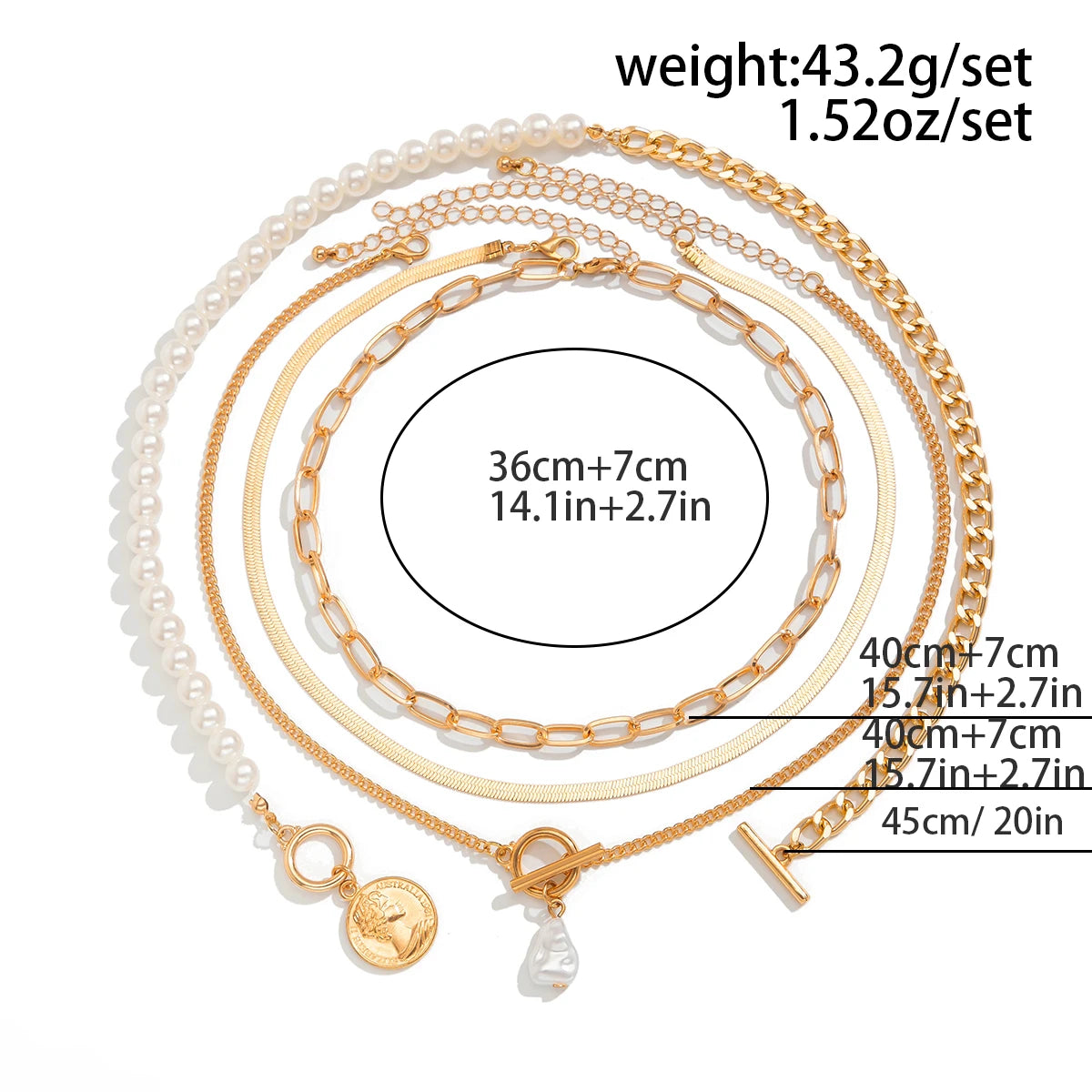 IngeSight.Z Fashion Exquisite Baroque Imitation Pearl Pendant Women's Necklace Multilayer Link Flat Snake Chain Choker Jewelry