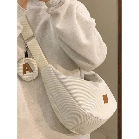 Large Capacity Corduroy Shoulder Crossbody Bag Women Leisure Armpit Bag Solid Color Versatile Dumpling Bag Fashion Messenger Bag
