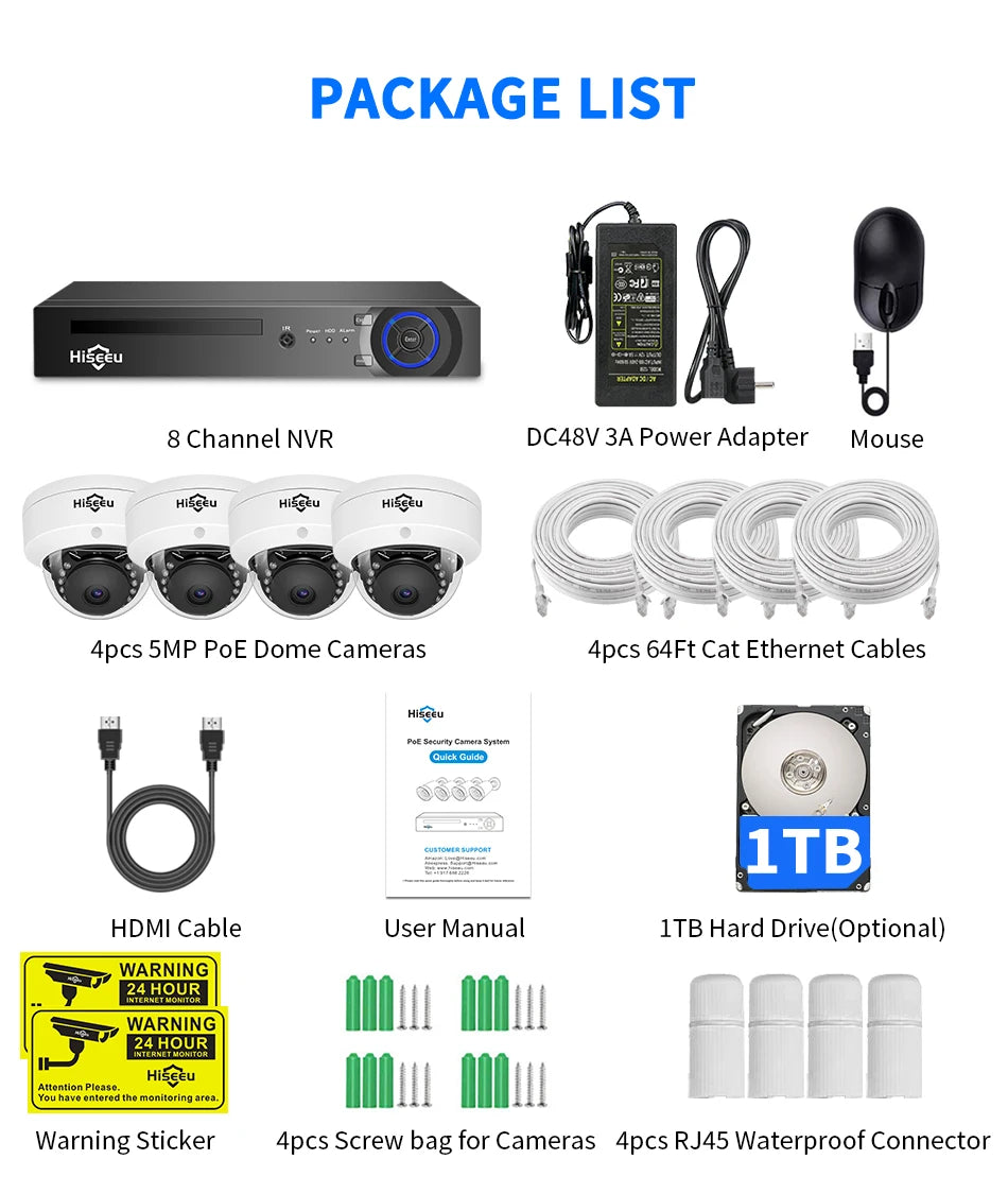Überwachungssystem 2025: Hiseeu 4CH 5MP POE Dome IP Camera System Kit - Video Surveillance Set Night Vision Home Outdoor Waterproof Security Camera Set POE Collection