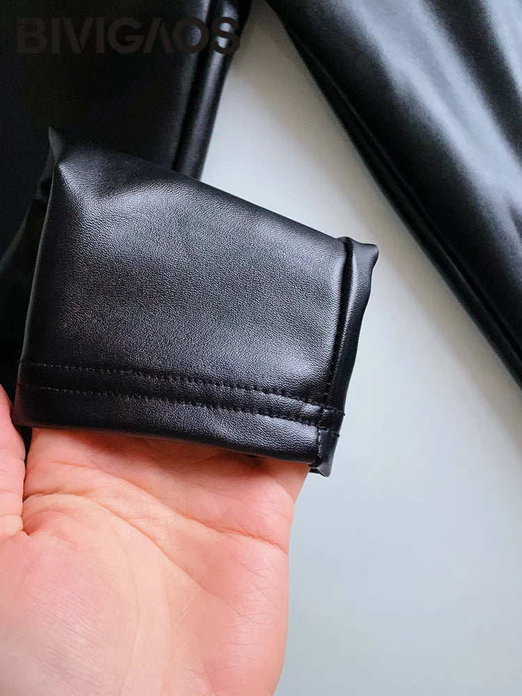 BIVIGAOS Mode PU-Leder Leggings - Hohe Taille, Fleece, S-XL