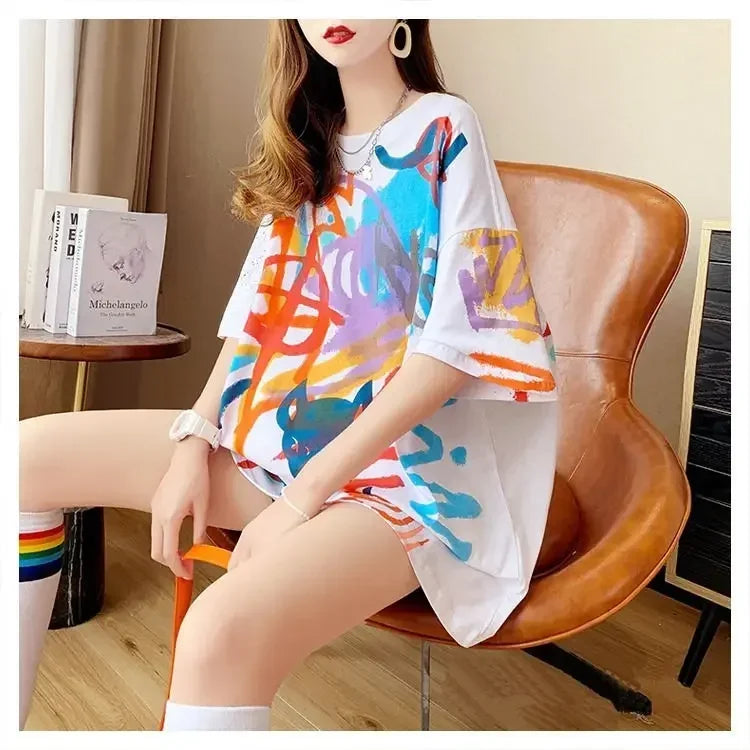 Sommer-T-Shirt 2025: Short-sleeved T-shirt Women's Pure Cotton Summer - New Loose Slim Round Neck Versatile Outside Printed Design Top Trendy Collection