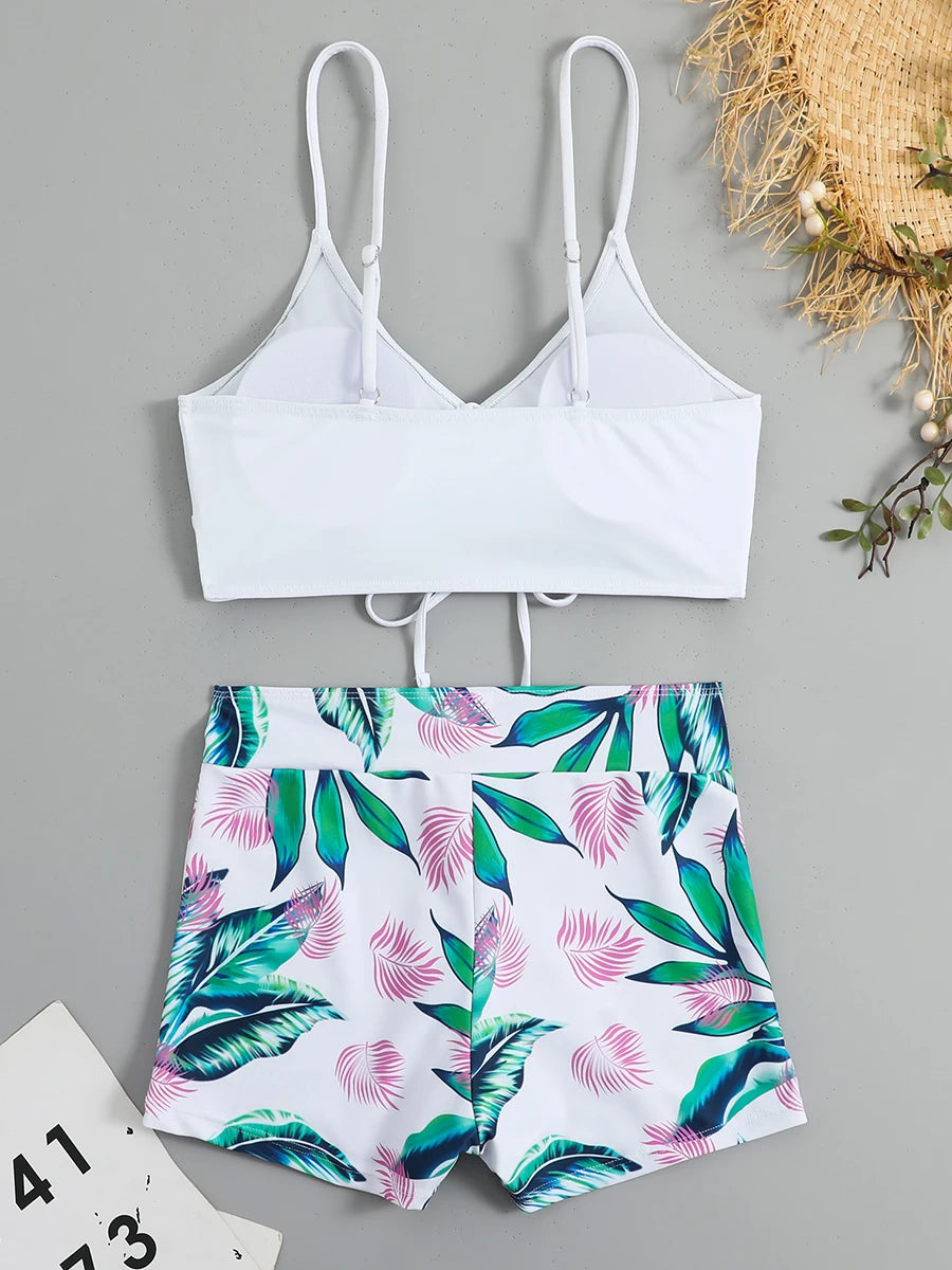Costume de baie pentru femei 2025 - Pantaloni scurți cu talie înaltă și șnur în față