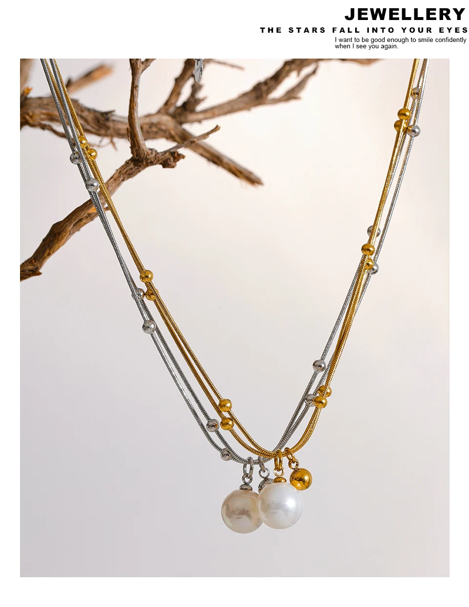 Yhpup Elegant Imitation Pearls Stainless Steel Round Beads Chain Pendant Necklace for Women Gold Silver Color Korean Jewelry