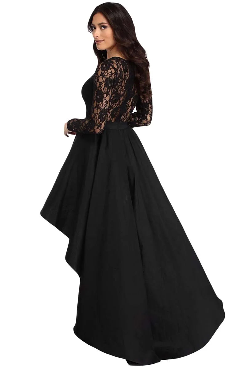 New Spring Elegant Dresses for Women Long Sleeve Lace High Low Satin Prom Evening Dress Cocktail Party Gowns Vestido Feminino