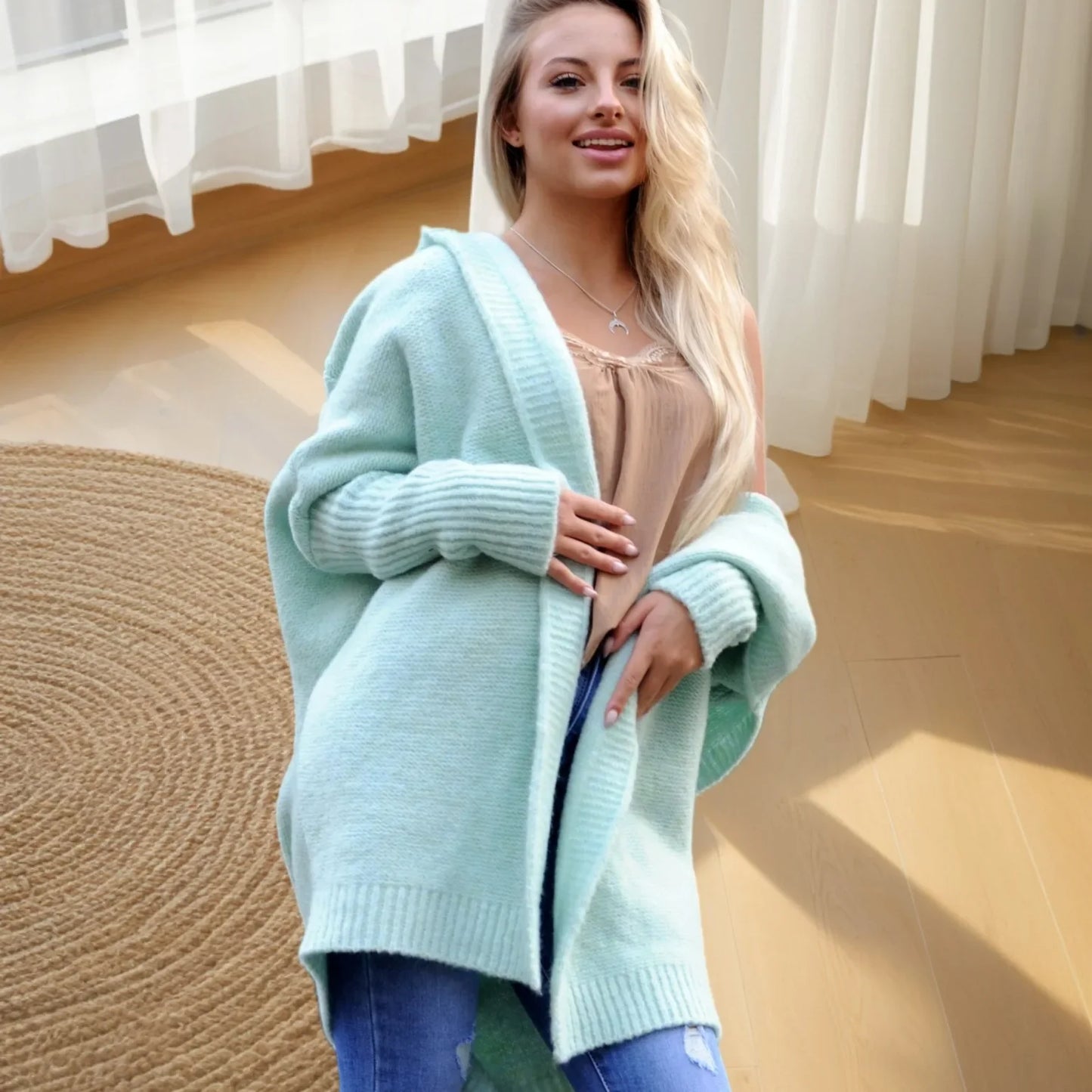 KapuzenPullover Fledermaus-Form - OneSize, 3/4-Ärmel, Stretch