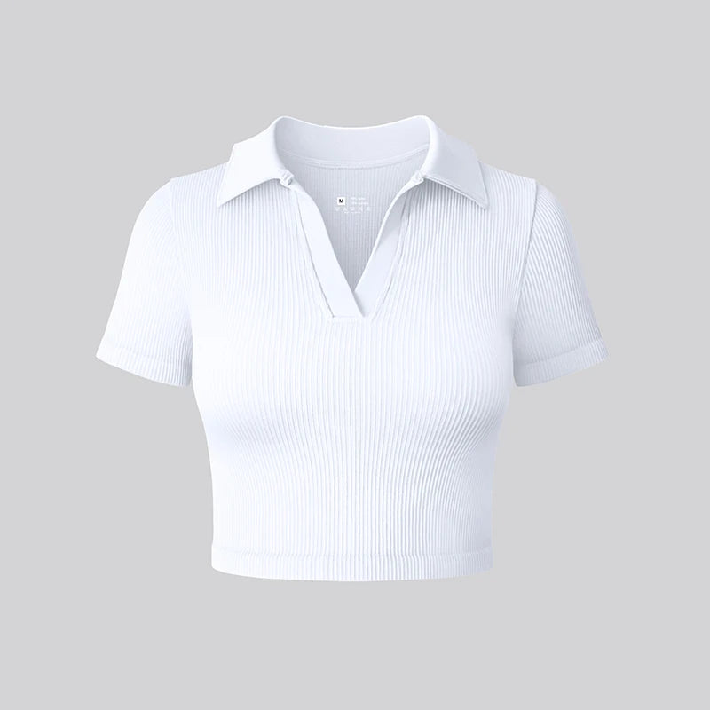 Women's T Shirt elegant Short Sleeved Polo Shirt Casual Sports Tennis Shirt Tight Fit Fitness Yoga Top Ladies top - Golden Bridge Store