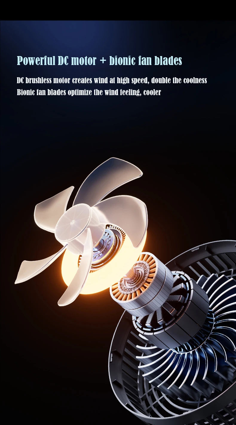 Ventilator de camping cu trepied de 12000mAh, reîncărcabil, portabil, cu circulație wireless, ventilator electric de tavan cu Power Bank și iluminare LED
