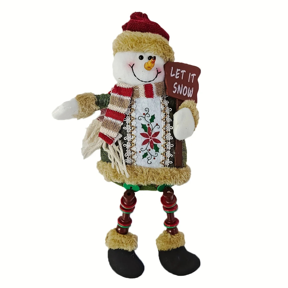 BOUSSACCN Sitzende Weihnachtsfigur - Größe 25 cm, Stoff, Holzperlen