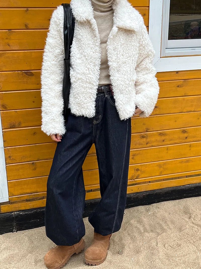 Harajuku Lammwolle Mantel Warm - Dicke, Taschen, L/XL