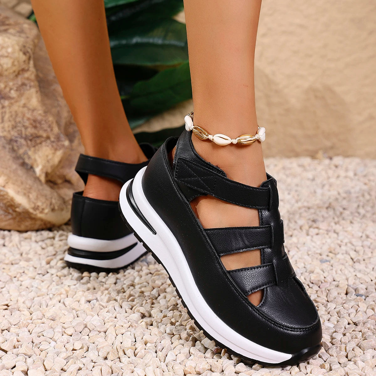 Women Sandals New High Quality Buckle Strap Sandals Women New Closed Toe Office and Career Summer Solid Wedge Shoes for Women
