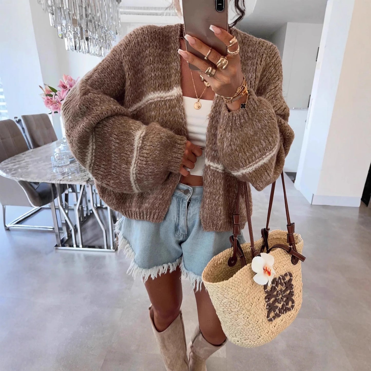 Luna Strickjacke Oversize Damen - Grobgarn Langarm L/XL