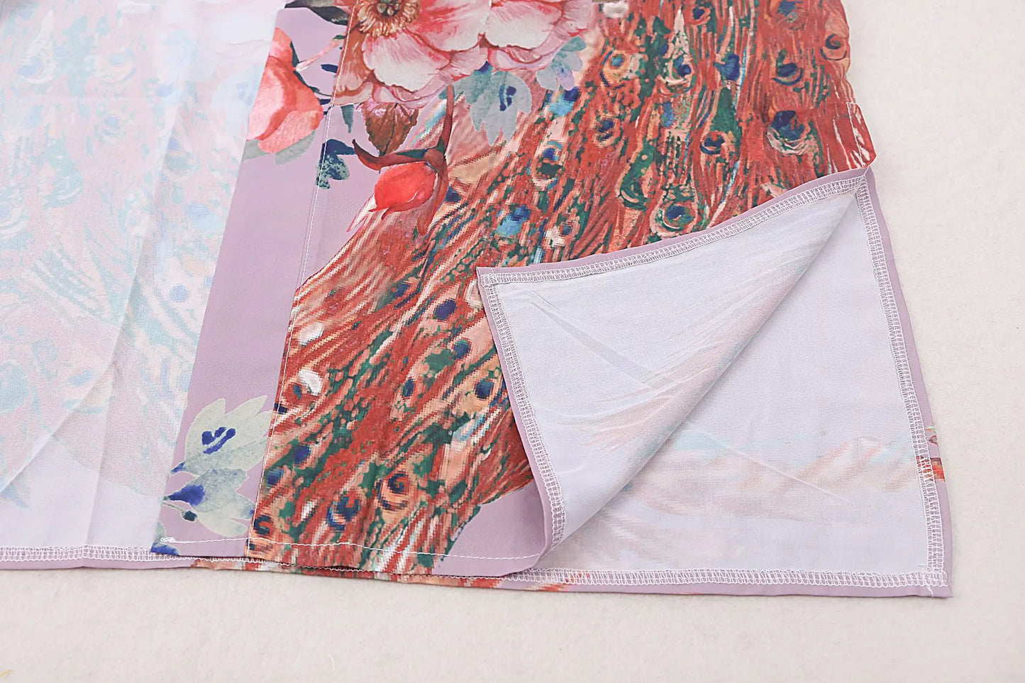 Kimono de plajă 2025 - Costum de baie pentru femei cu imprimeu de păun - Rochie înfășurată cu centură, costum de baie la malul mării