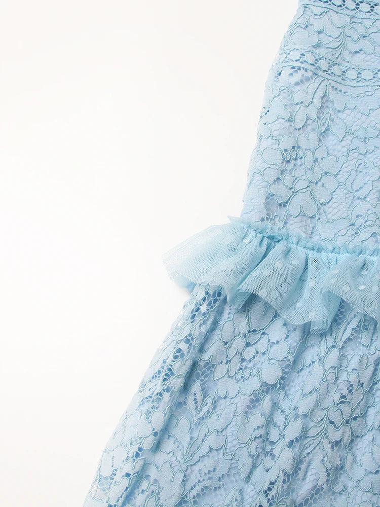 TWOTWINSTYLE Elegant Dresses For Women Stand Collar Long Sleeve High Waist Embroidery Slim Dress Female Fashion Clothing 2023