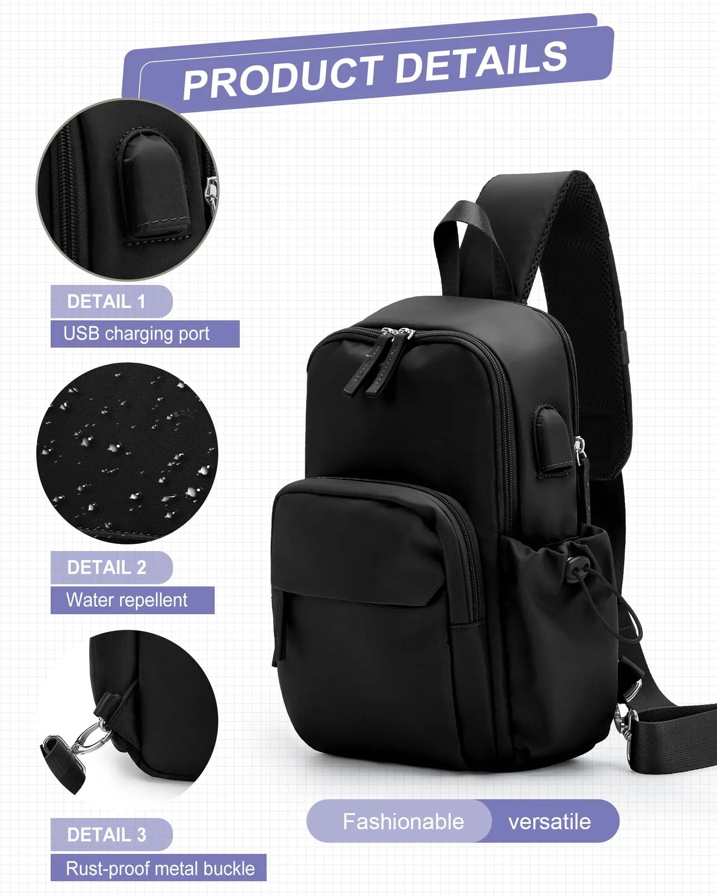 Versatile Chest Bag for Men Women Casual Sports Crossbody Bag Fashion Small Shoulder Bag with USB Charging Large Capacity Waist