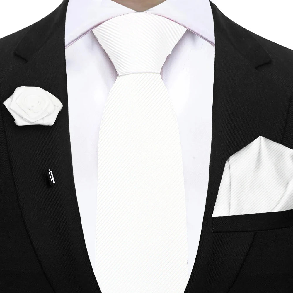 Simplicity Mens Ties Solid NeckTie Pocket Square Floral Brooch Set Men's Wedding Tie Suit Accessories Fit Group Holiday Party