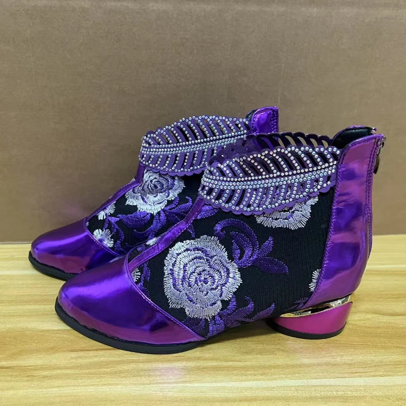 Damen Stiefel Handgemacht Stickerei Schuhe für Frauen 2025 Neu Luxus Elegante Damen Stiefel Hoher Absatz Knöchel Stiefel Party