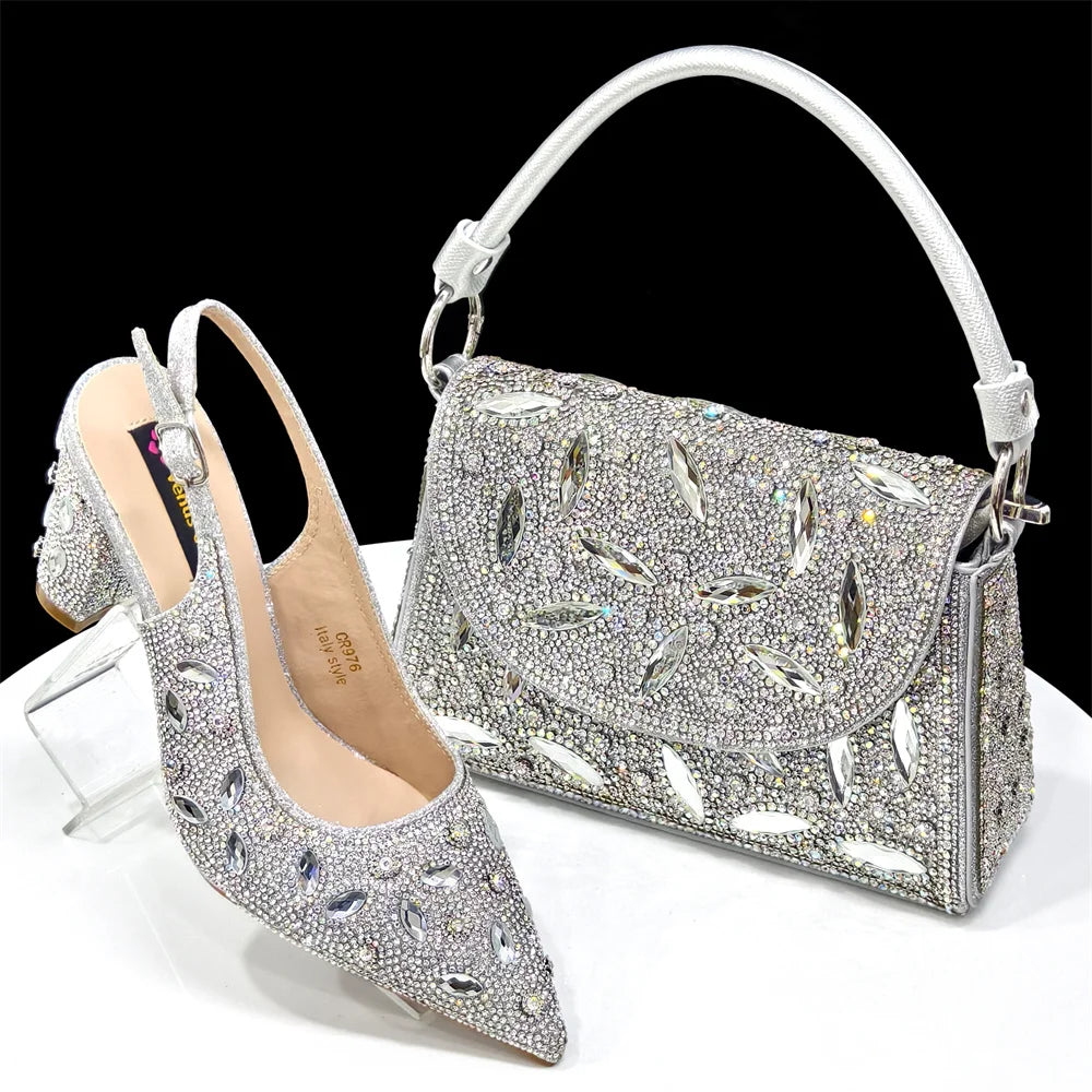 Elegant Italian Style Evening Party Shoe and Bag Set - Comfortable High Heel Women’s Shoes With Chic Hollow Design Handbag
